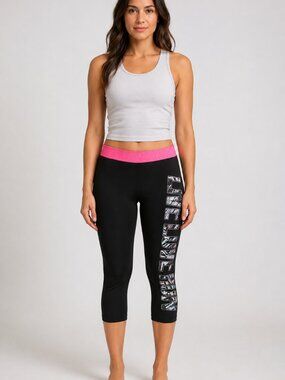 Live Love Dream Aeropostale Black Pink Graphic Capri Leggings Size Large